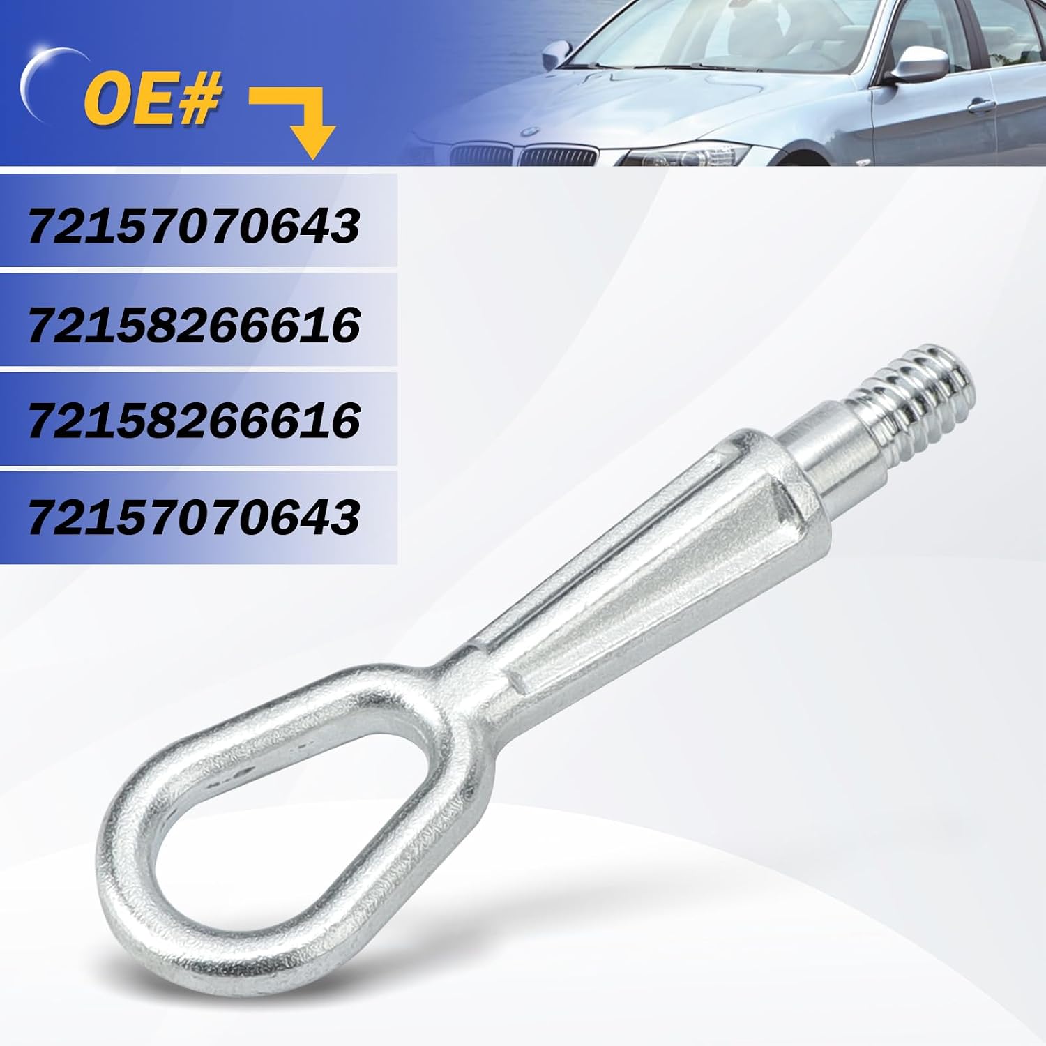 X4XZ 72157070643 Tractive Tow Hook Towing Eye Hook for BMW 1 3 5 7 X5 X3 Series E53 E60 E61 E63 E64 E65 E70 E87 E90 E91 Replace #72158266616