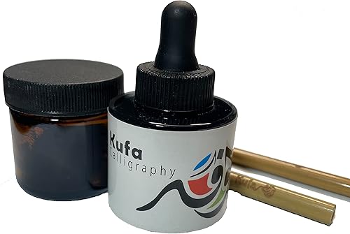 Miniatura 3 de Juego de caligrafía árabe 2 bolígrafos de caña, tinta negra y tarro de tinta de plástico