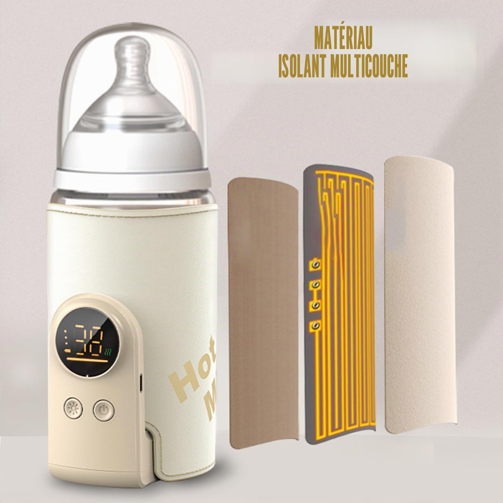 Chauffe Biberon Nomade, Chauffe Biberon Portable Sans Fil avec Écran LCD et Contrôle Intelligent, 8000 mAh, 6 Niveaux de Température Réglable pour Lait et Aliments Bébé en Voyage Voiture