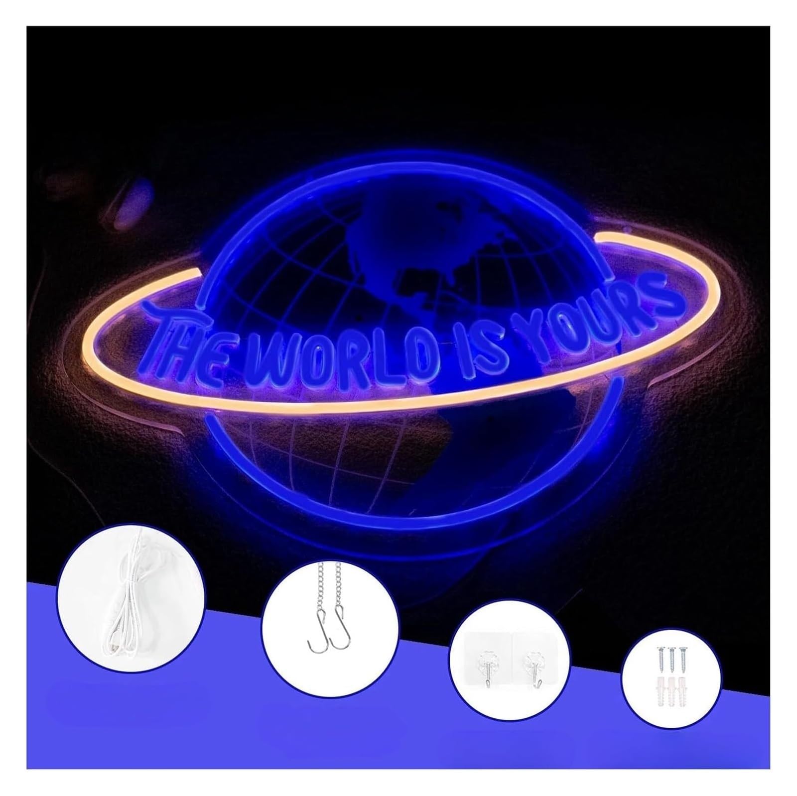 Enseigne lumineuse néon « Le monde est à vous » pour décoration murale de salle pour sport, lumière bleue, 30x42cm
