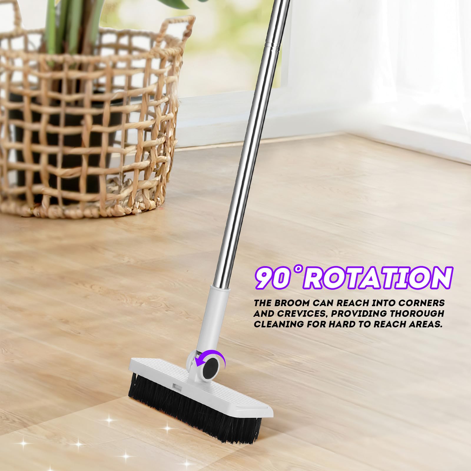 Juego De Escoba y Recogedor 3 1 Blanco, con Mango Largo y Ergonómico, Escoba Densa De Cerdas Suaves, Recogedor Plegable con Dientes Retráctiles, Adecuado para Interiores y Exteriores