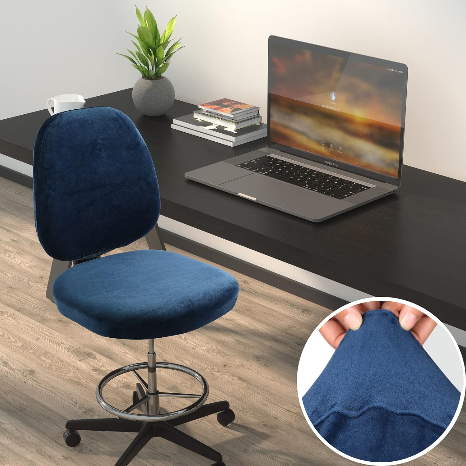 BUYUE Task Office Chair Cover, Super Soft Velvet Stretch Washable Computer Desk Armless Chair Slipcover Dustproof Protectors (Set of Navy Blue) image 2