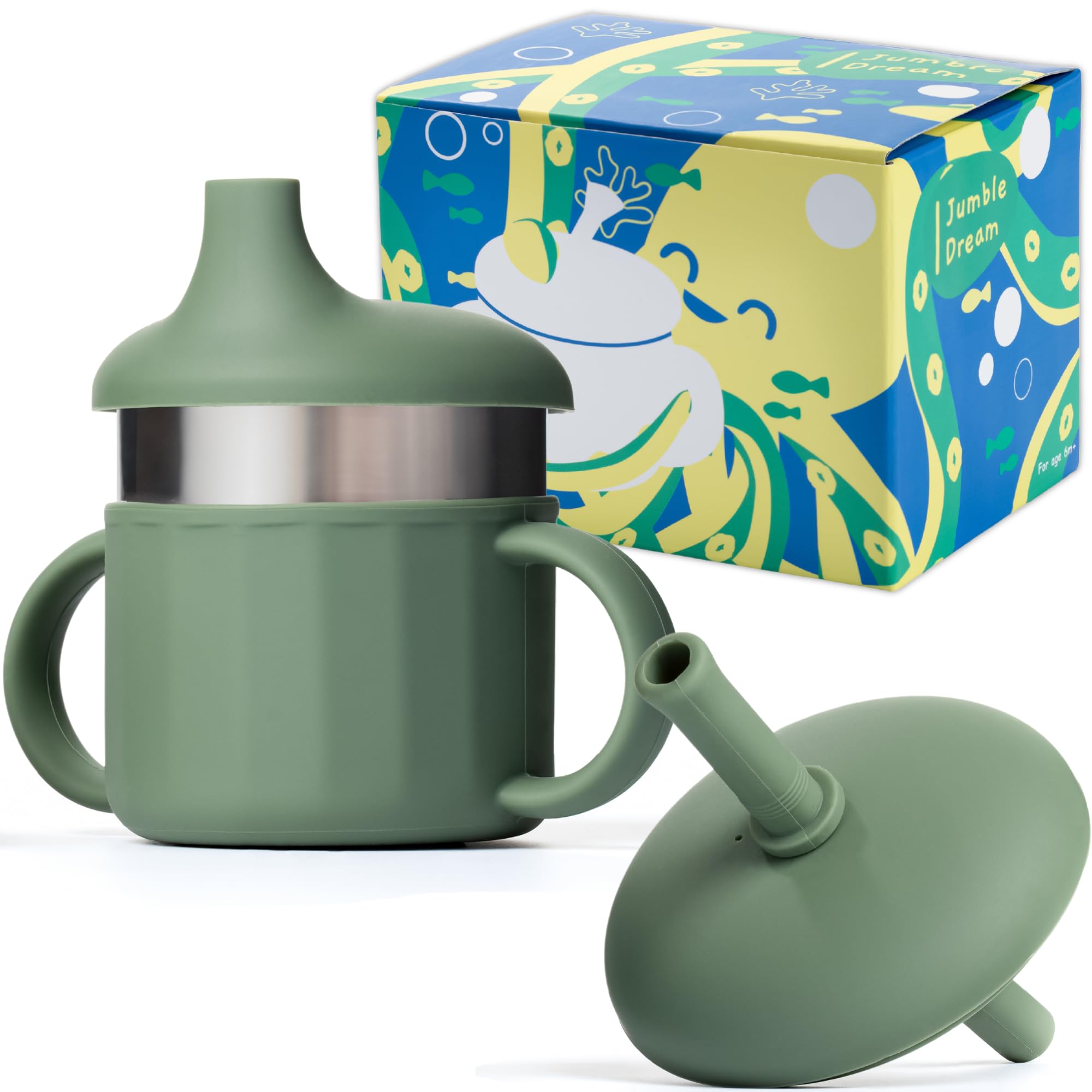 Jumble Dream Baby Sippy Cup, 100% Silicon Training Stainless Steel Kids Cups with Silicon Straw, Toddler Tumbler with Straw Spill Proof | 6 Month Plus