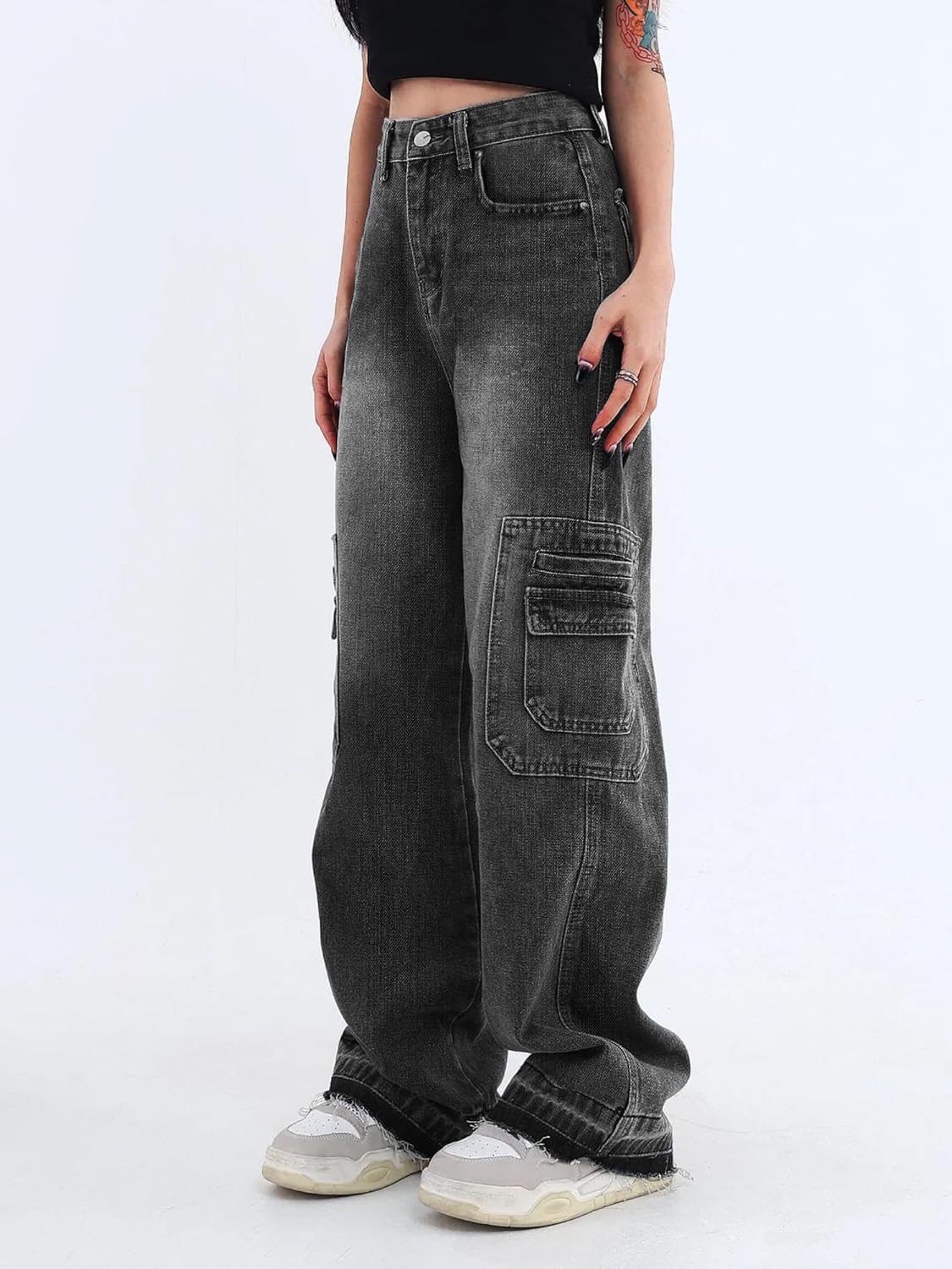EMMIOL Cargo Pants Women Stretchy Wide Leg Baggy Jeans with Pockets Casual Trousers Y2K Vintage Streetwear Trendy 2026 - Image 2