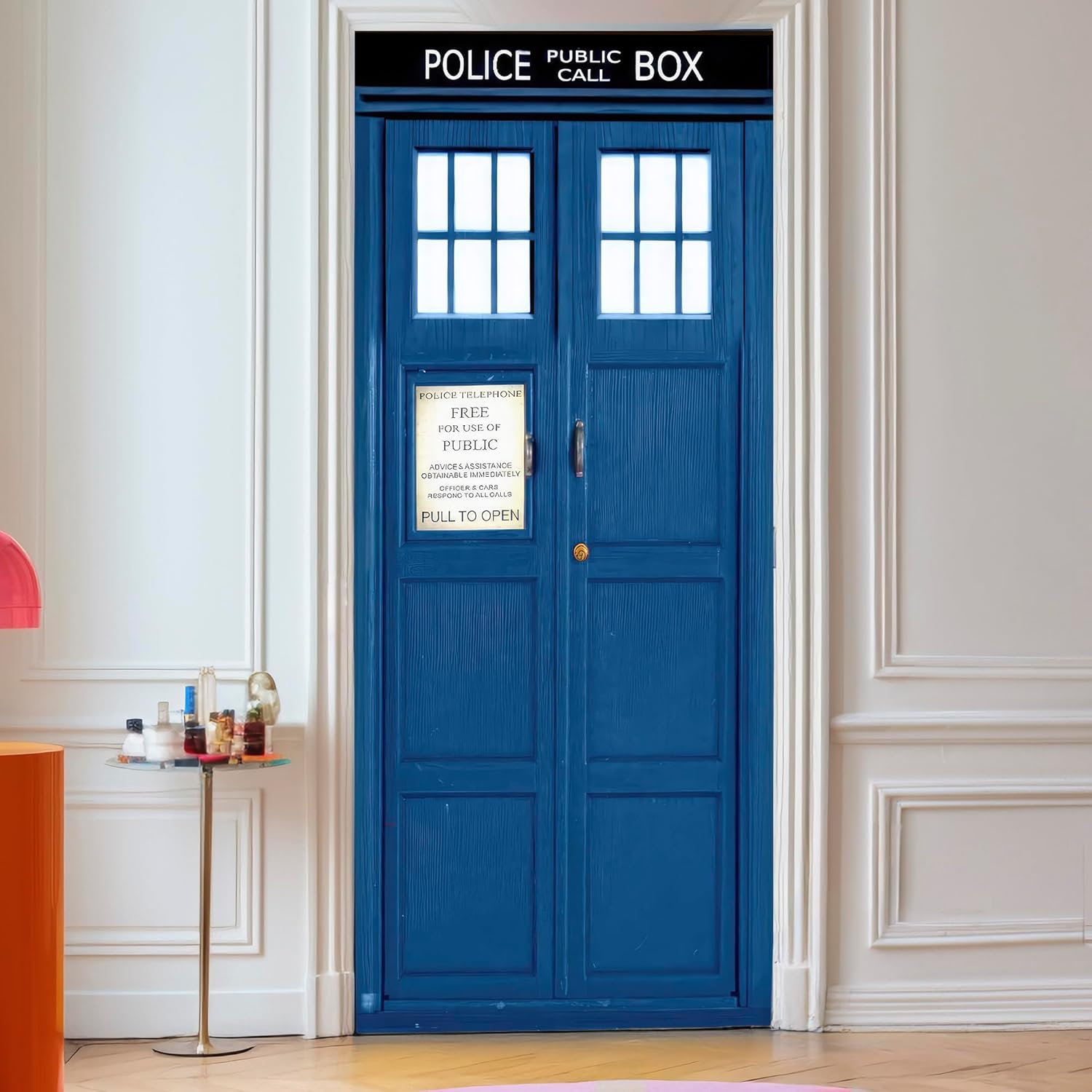Telephone Booth Door Wallpaper – Door Sticker 78.74″ × 35.4″ Removable Vinyl with 3D Effect & Vintage Style, Waterproof & Easy Apply – Self Adhesive Peel & Stick for Entry, Bedroom, Wall, Glass Decor