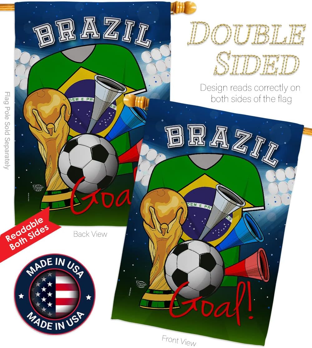 World Cup Brazil Brazilian Banner Room Wall Art Patio Porch Lawn Garden Flag Outdoor Decorations Tapestry Yard Signs FIFA Gifts Sports Fan Trophy Soccer Game Football, Made in USA