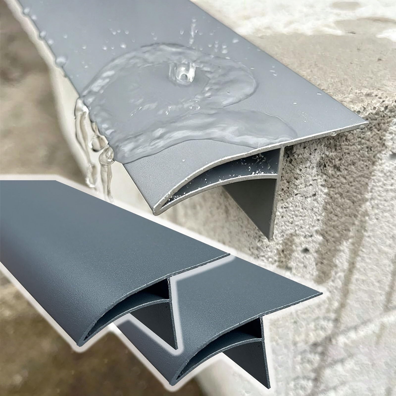 Exterior Drip Edge Flashing, Window Sill Water Deflector, Roof Eaves Drainage Strip, Wall Edge Waterproof Molding for Outdoor(Gray,W-70mm/2.8in)