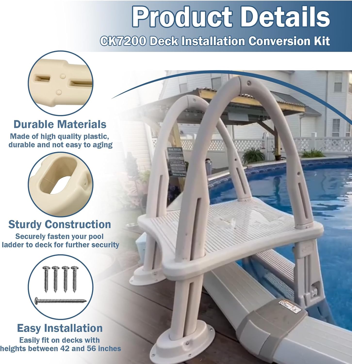 CK7200 Deck Mount Conversion Kit Replacement for 7200 Roll-Guard Above Ground Swimming Pool A-Frame Ladder (Accessory Only)