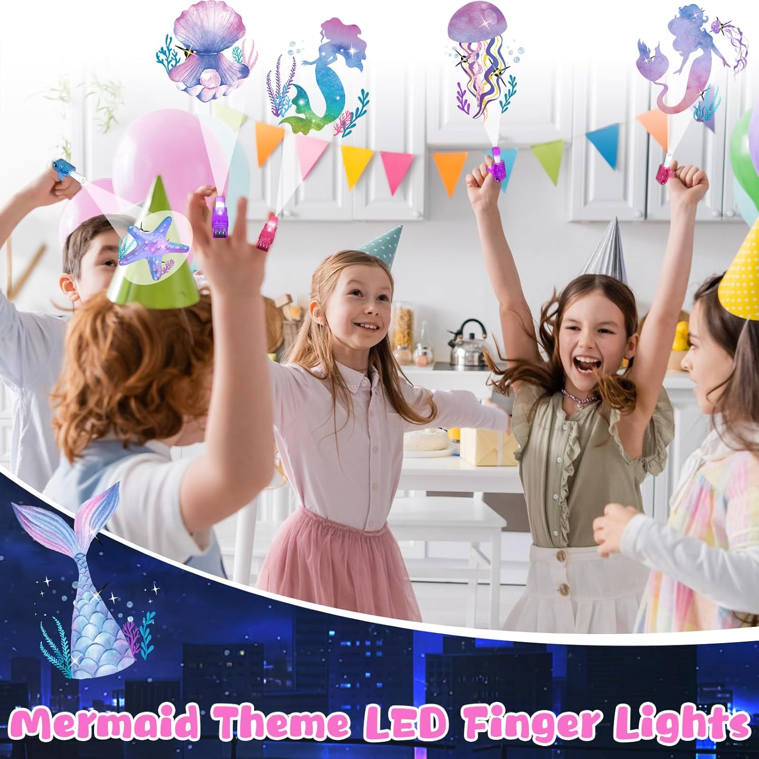 36Pcs Mermaid LED Finger Lights Mermaid Party Favors Glow in the Dark Light Up Finger Lights Ocean Themed Toys Bulk for Under The Sea Birthday Party Goodie Bag Stuffer Birthday Gifts Classroom Prize - Image 7