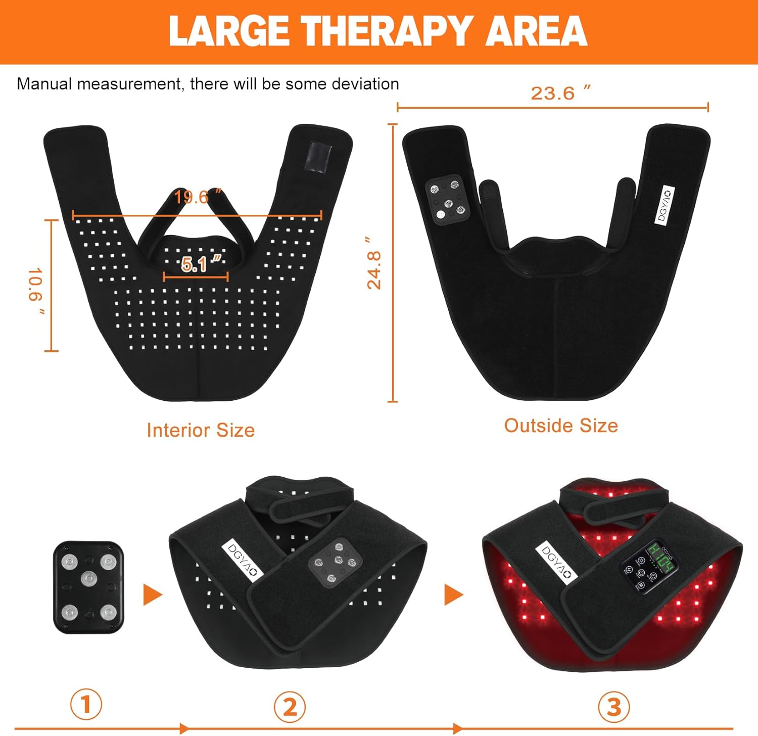 TUOB Red Light Therapy Device for Shoulder and Neck with 6000mAh Battery, Cordless 850nm Near Infrared Light Therapy Wrap for Shoulder Back Benefit for Joint Pain Relief Muscle Relax - Image 3