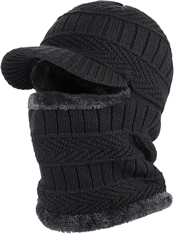 3 in 1 Winter Knitted Beanie Hat Face Neck Warmer Set for Women Adjustable Winter Soft Fleece Lined Ski Caps Lined Ski Caps