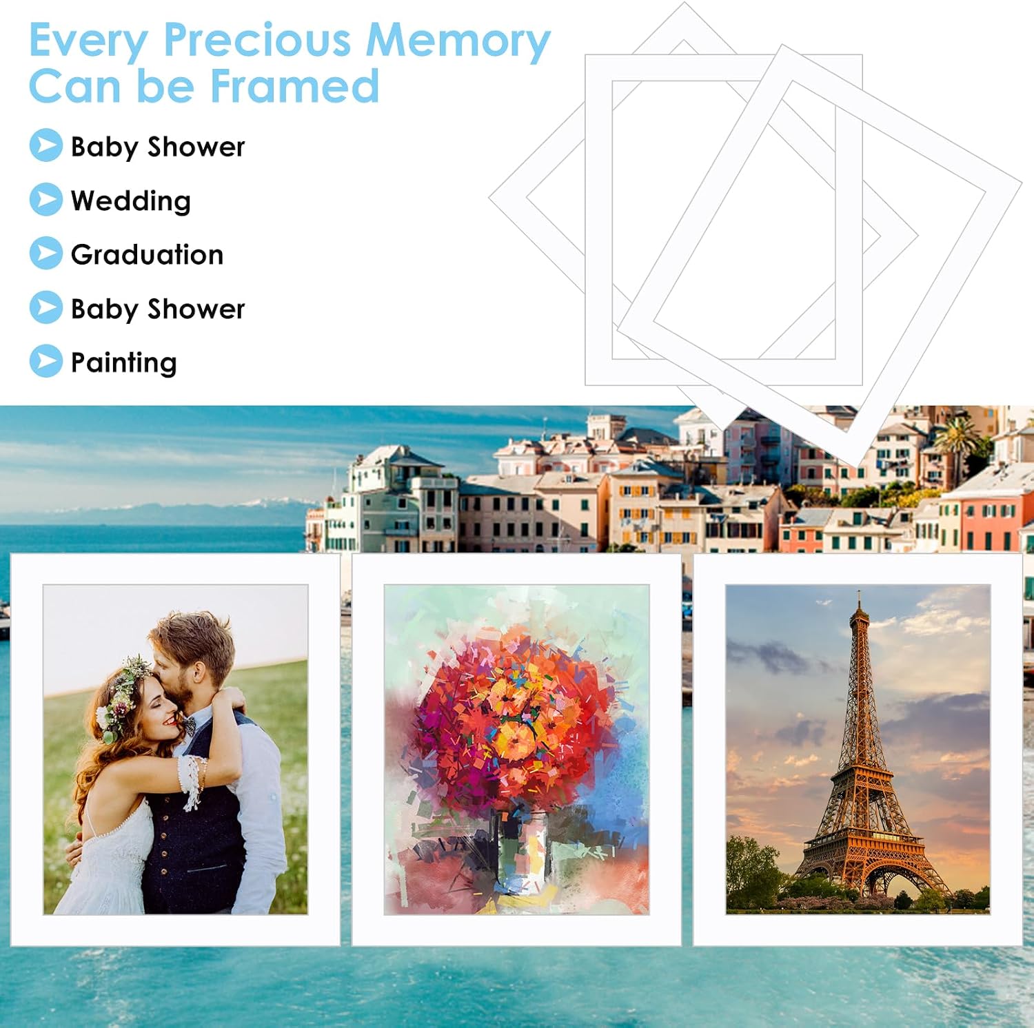 15 Pack White Pre-Cut 8x10 Picture Mounts for 7x9 Pictures Display, Frame Matted Photo Frame Mat Acid-Free Picture Mats Bevel Photo Board Show for Photos, Prints, Artworks
