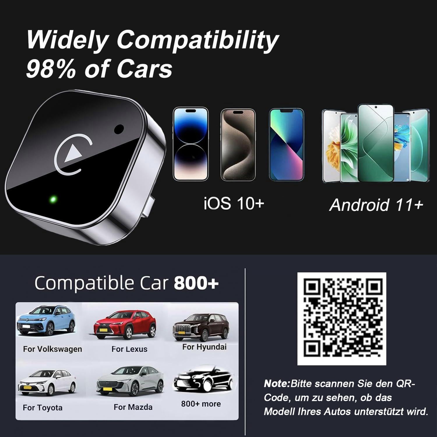 Wireless CarPlay Adapter für Apple iPhone & Android, 2026 Upgrade von Wired auf Wireless–Plug & Play, Mini & Stable T-Design, CarPlay Wireless Adapter für Auto-Navigation Übertragen