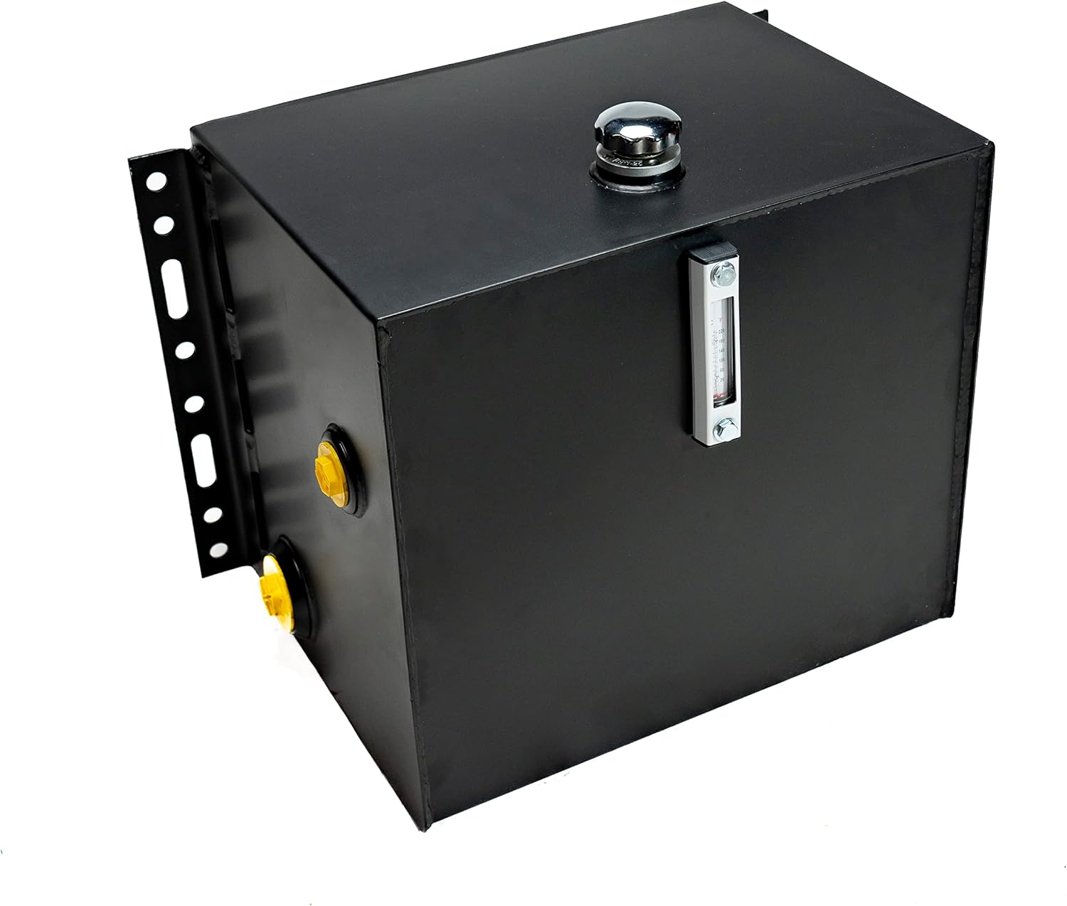 Tool-Tuff 25-Gallon Hydraulic Fluid Reservoir Tank, Side Vertical-Mount, w/Temp Gauge, Sight-Gauge & Breather/Strainer Fill Cap, 25Gallon, Black