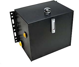 Tool-Tuff 25-Gallon Hydraulic Fluid Reservoir Tank, Side Vertical-Mount, w/Temp Gauge, Sight-Gauge & Breather/Strainer Fill Cap, 25Gallon, Black