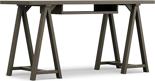 Miniatura 66 de SIMPLIHOME Sawhorse - Mesita de noche de madera maciza de 24 pulgadas de ancho, moderna, industrial, color gris envejecido, para sala de estar y