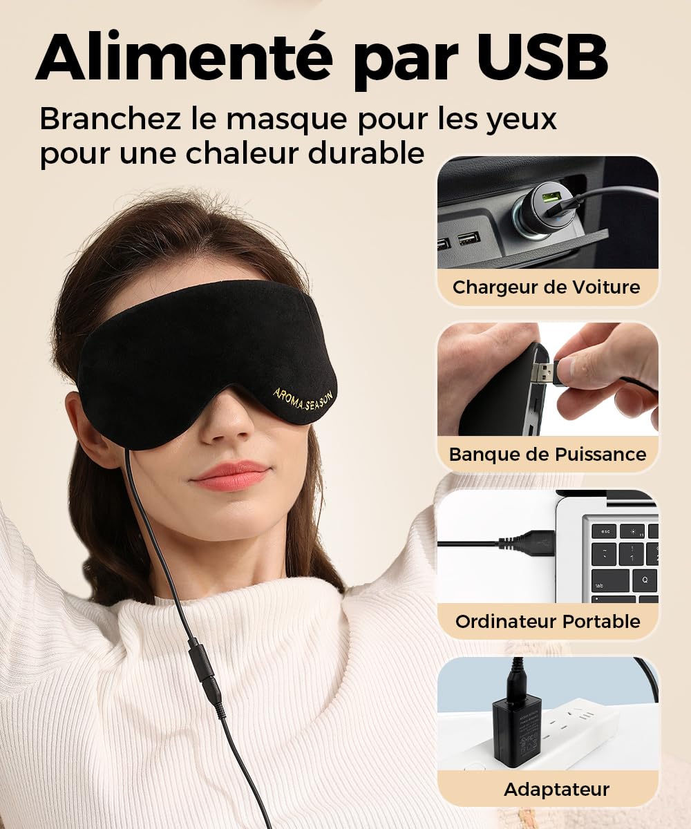 Aroma Season Masque pour les yeux de blépharite, masque pour les yeux chauffé pour les yeux secs Blépharite Orgelet, compresse pour les yeux à chaleur humide (noire)