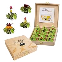 Vista 10 de Creano Abloom Tea - Set de regalo floreciente en caja de madera, 12 piezas en 3 variaciones, negro