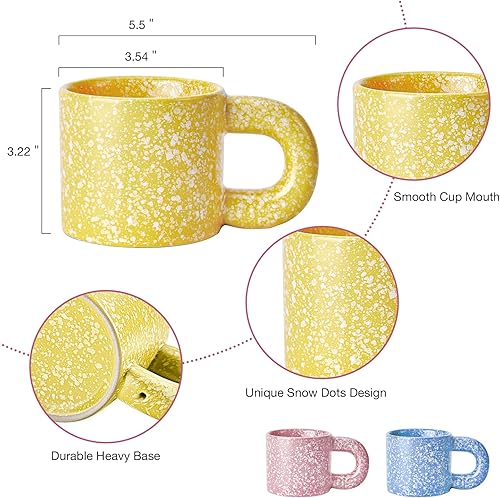 Miniatura 3 de CREATIVELAND Juego de 4 tazas de café de cerámica amarillas de 10 onzas, tazas de café hechas a mano de cerámica con asa para café con leche,