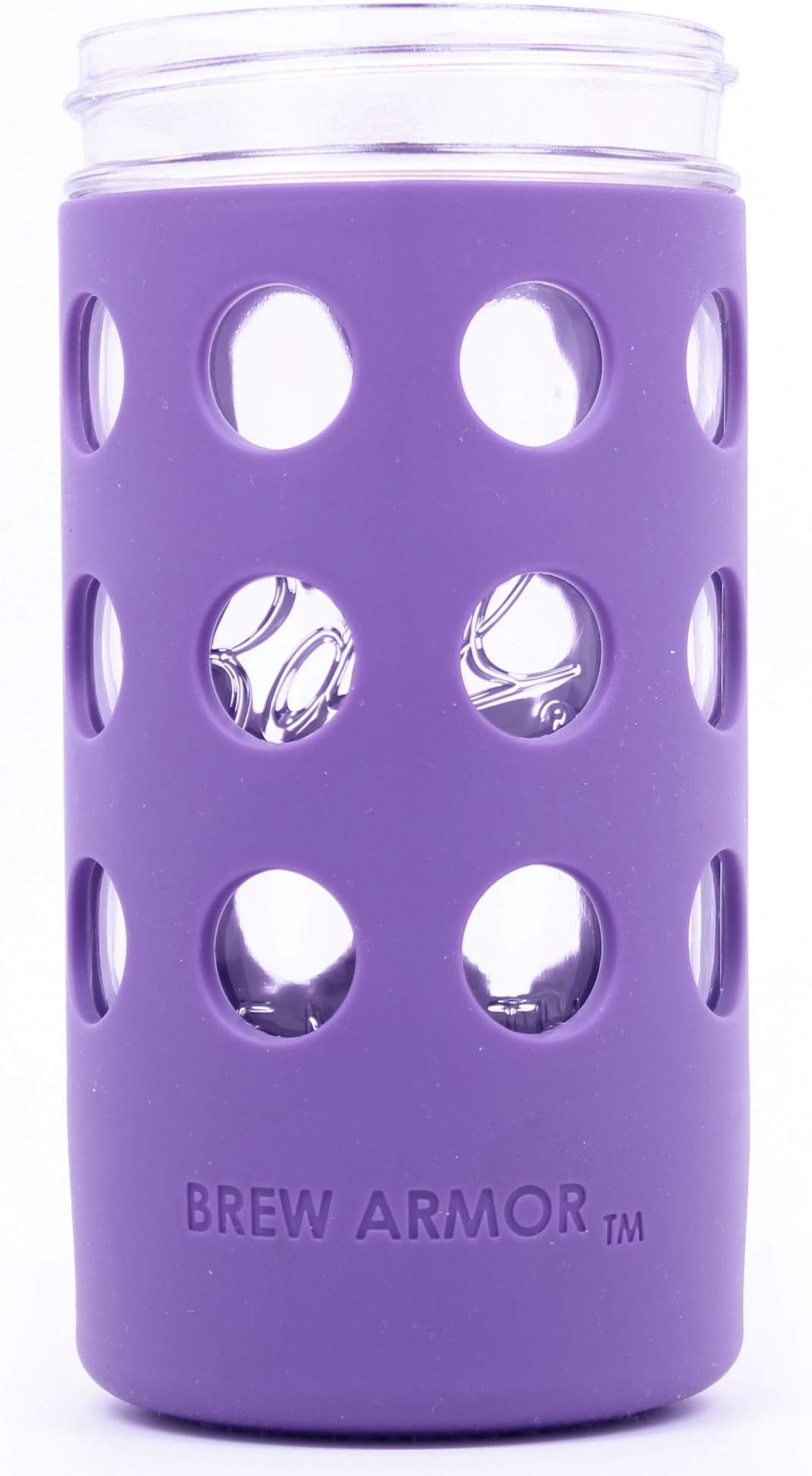 Silicone Mason Jar Protector Sleeve (2 Pack) | Fits Ball, Kerr 24oz (1.5 pint) Wide-Mouth Jars | Thickest Silicone Sleeve | Microwave & Dishwasher Safe | For Coffee, Tea and Smoothies (Purple)