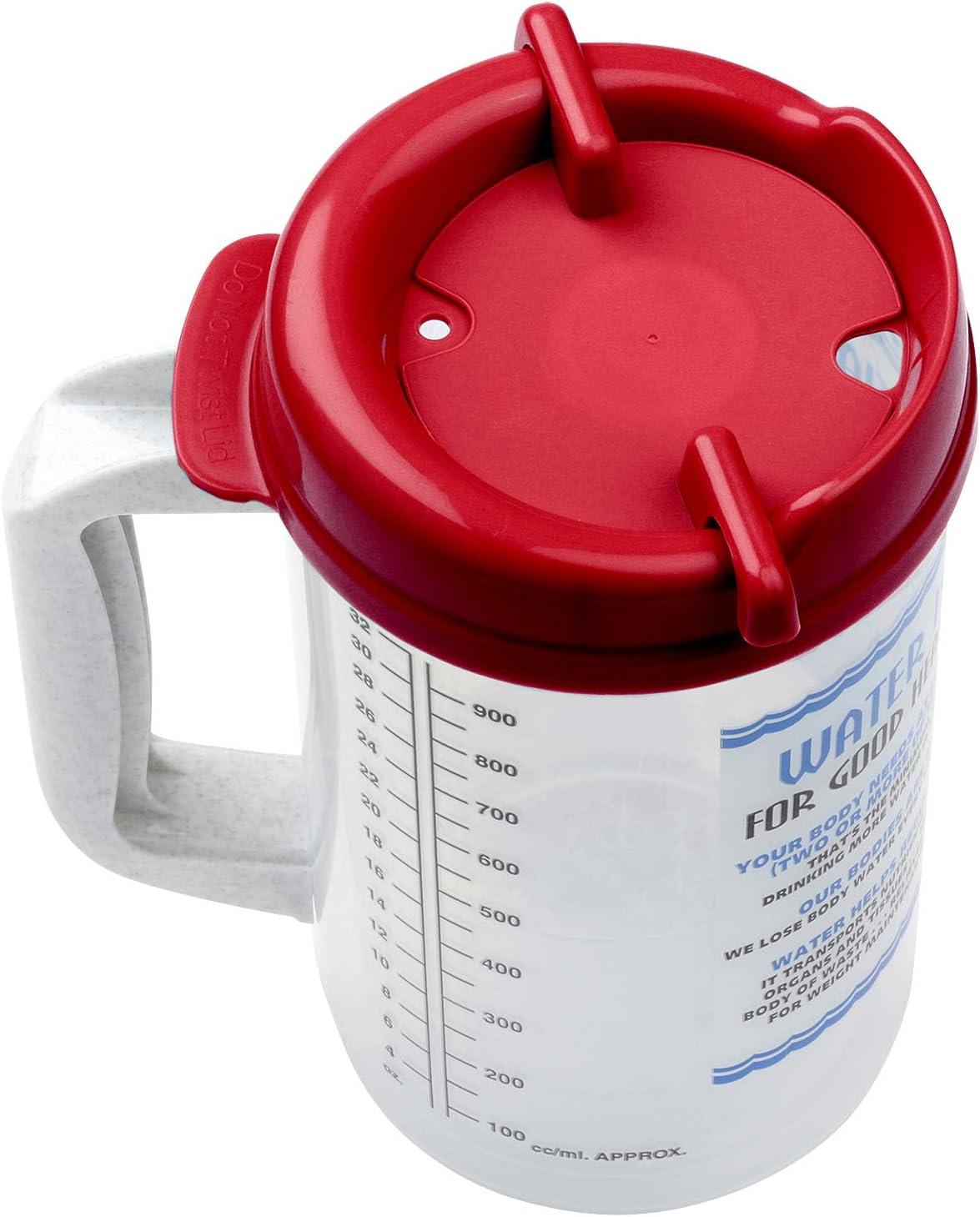 Water Essentials Tracking Hospital Mug for Daily Intake Measuring with Straw, 32 oz Swivel Lid (Red)