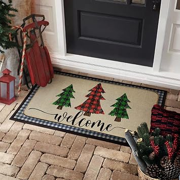 Christmas Welcome Doormat 17x29 Inch, Snowflake Winter Decorative Floor Rugs for Indoor Outdoor Xmas Door Mat DM103
