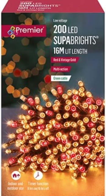 Premier 200 Vintage Gold and Red Supabrights Multi Action LED String Lights with Timer
