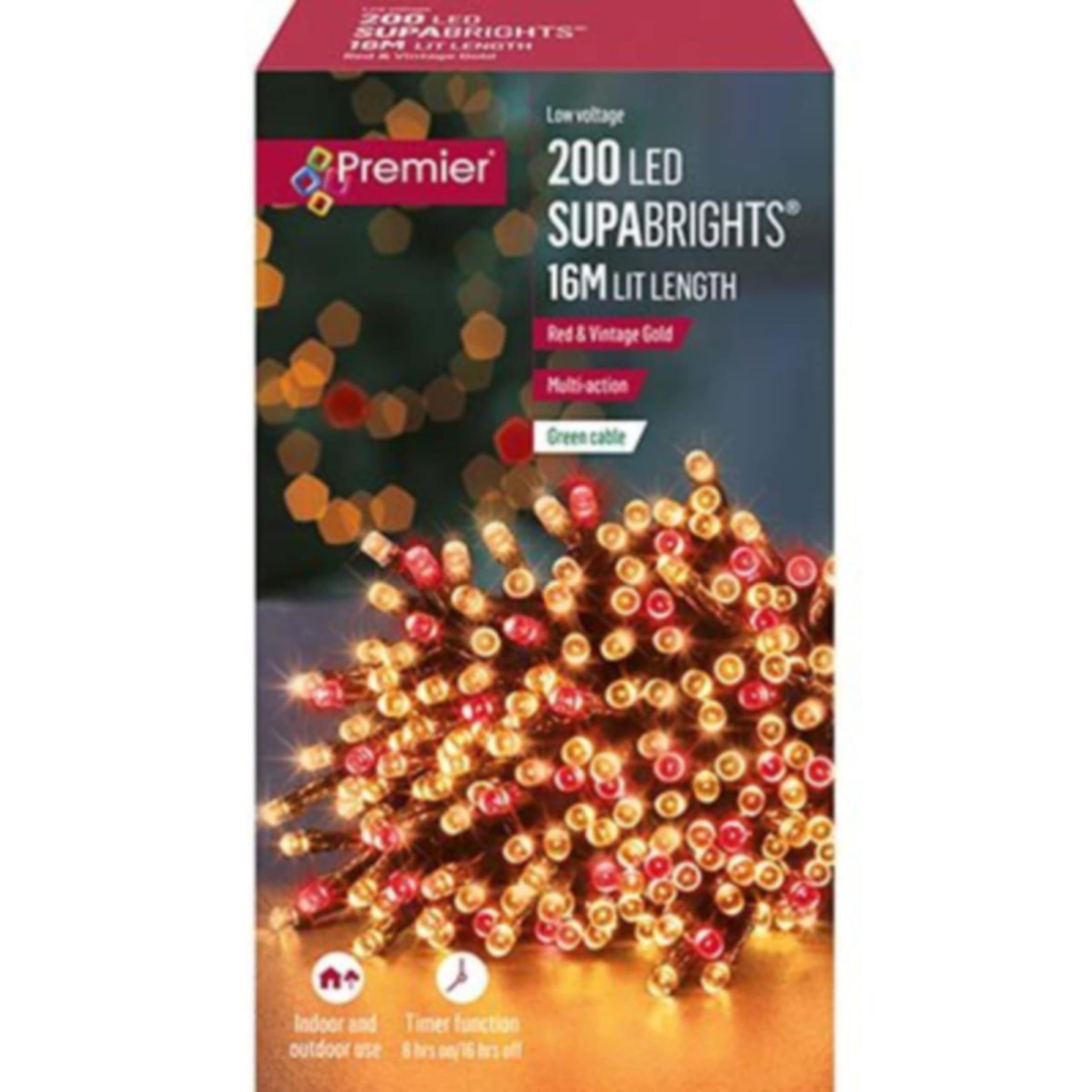 Premier Red 200 Vintage Gold And Supabrights Multi Action Led String Lights With Timer