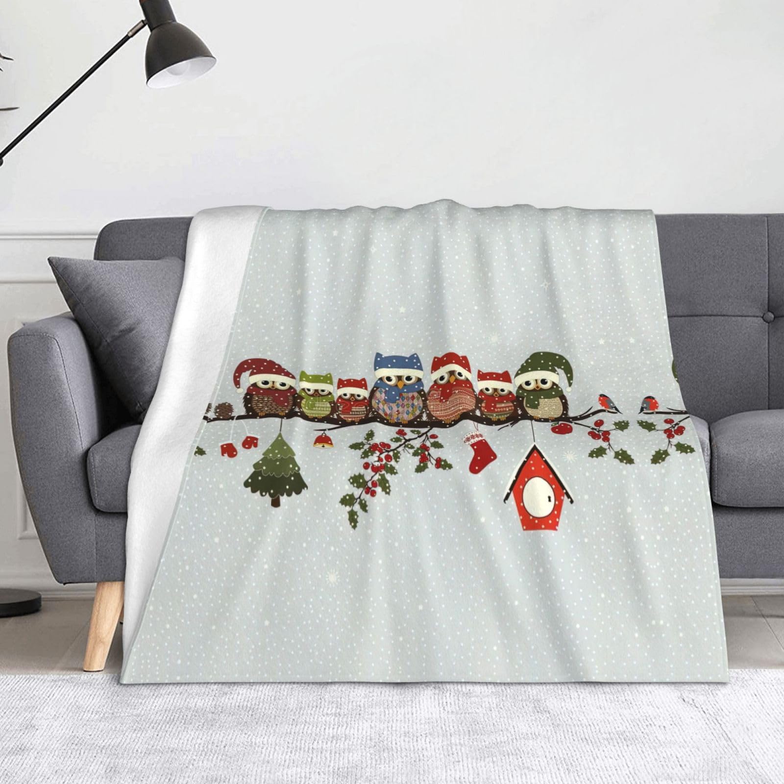 Couverture flanelle chouettes de Noël pour des soirées cocooning au coin du feu