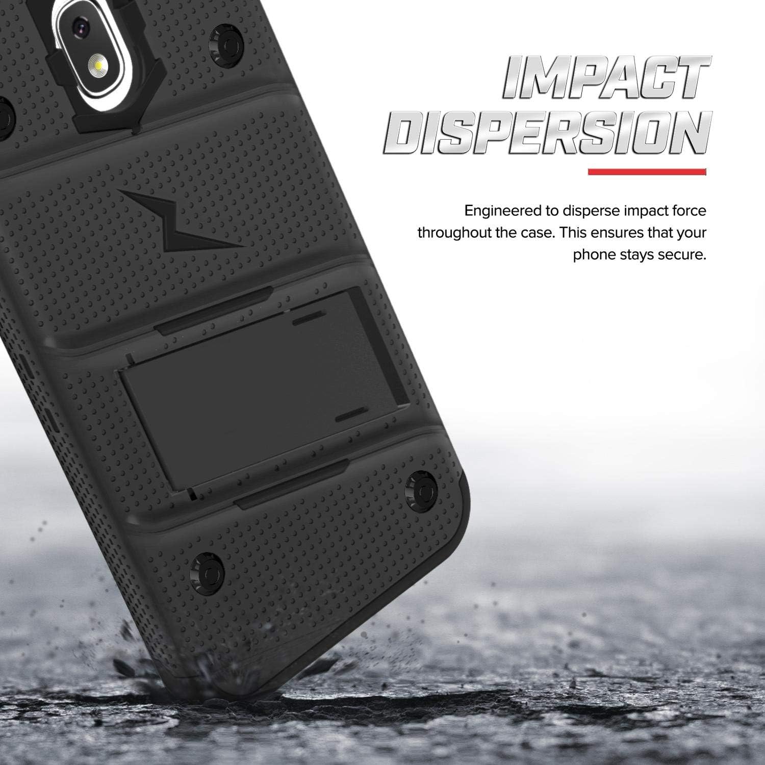 ZIZO Bolt Series Samsung Galaxy Amp Prime 3 Case Military Grade Drop Tested with Tempered Glass Screen Protector Holster Black