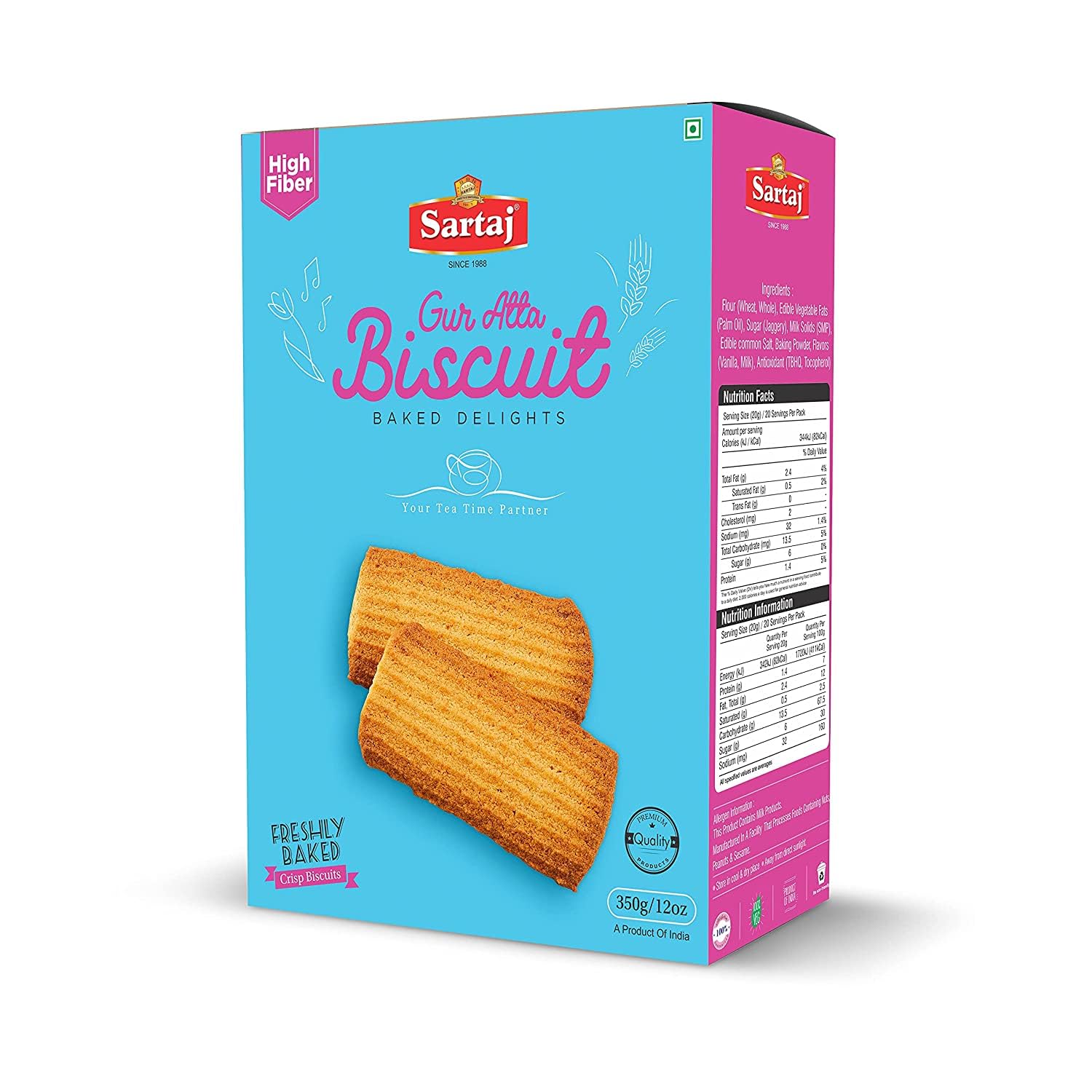 Sartaj Gur Atta Biscuits | Jaggery Wheat Cookies Biscuits, 400g | Best Gift for Diwali Festival (B0CHW746GZ) Amazon Price History, Amazon Price Tracker