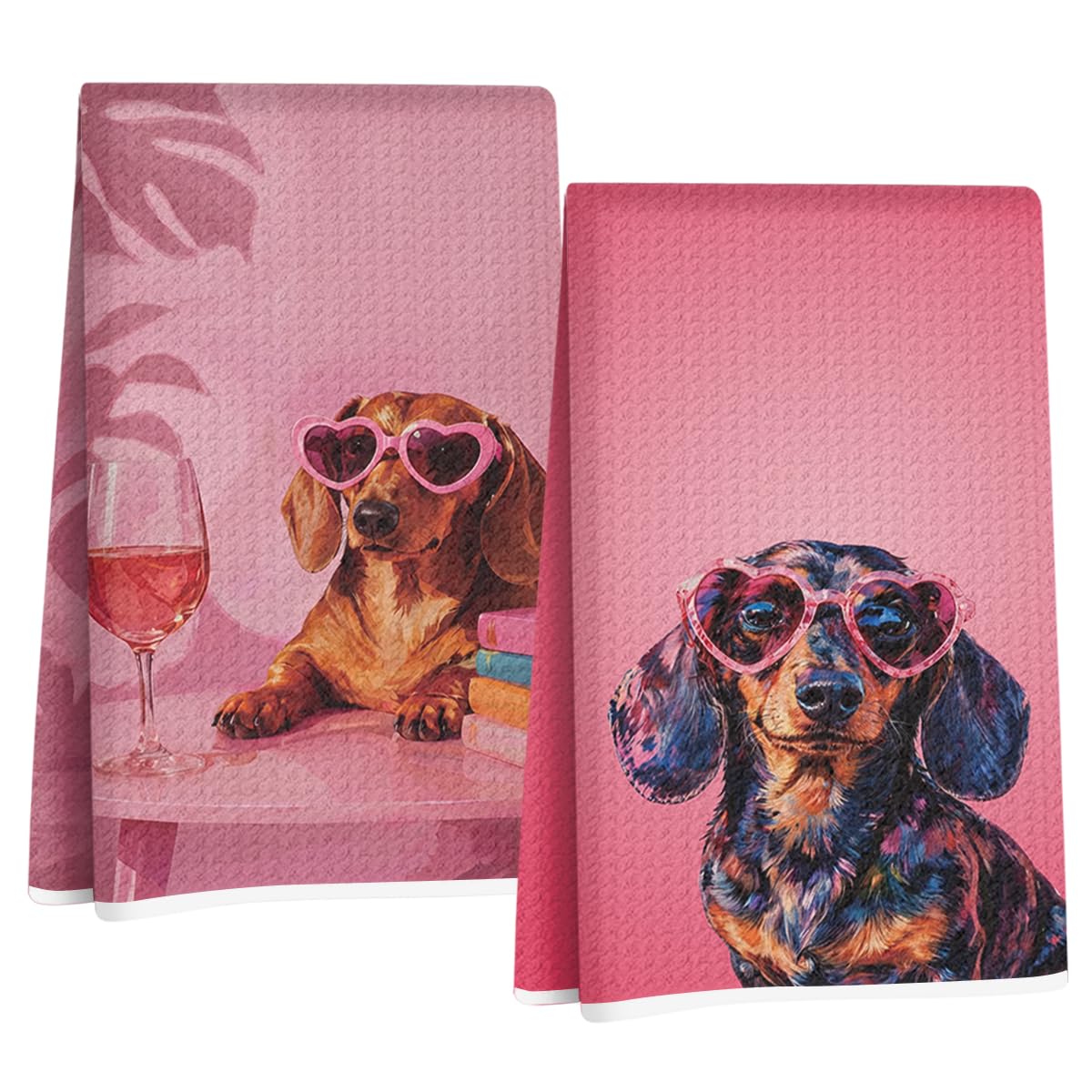 4 Pcs Pink Funny Dachshund Hand Towels, Dachshund Gifts Reusable Dish Towel