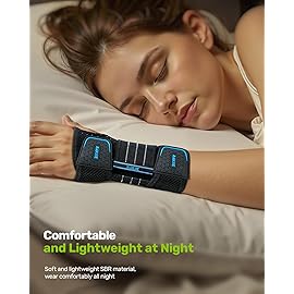 Rakiie Carpal Tunnel Wrist Brace, Adjustable Night Wrist Support with 3 Metal Splints, Hand Brace for Men Women No Pressure on Thumb, Splint Stabilizer for Work, Arthritis (Right Hand, Blue, Small)