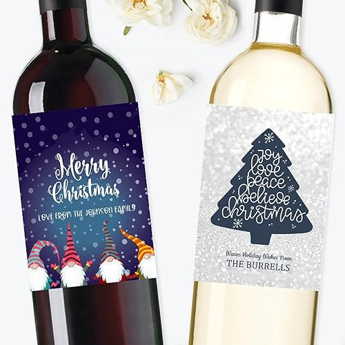 Miniatura 8 de 20 etiquetas personalizables para botellas de vino con la frase "Merry Christmas", etiquetas personalizables para botellas de vino, etiquetas de