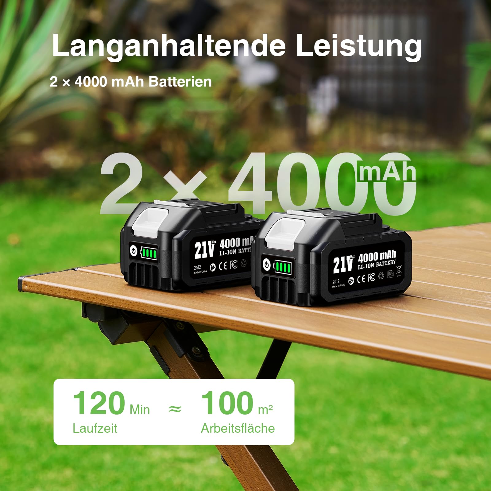 Akku Fugenreiniger 21V Unkrautbürste Elektrisch- Pflasterreiniger mit 2x 4.0Ah Akku, 120 Min. Laufzeit, Teleskopstiel 128cm für Terrasse & Gehweg, inkl. 3 Stahldraht- & 1 Nylonbürste, Fugenkratzer Set