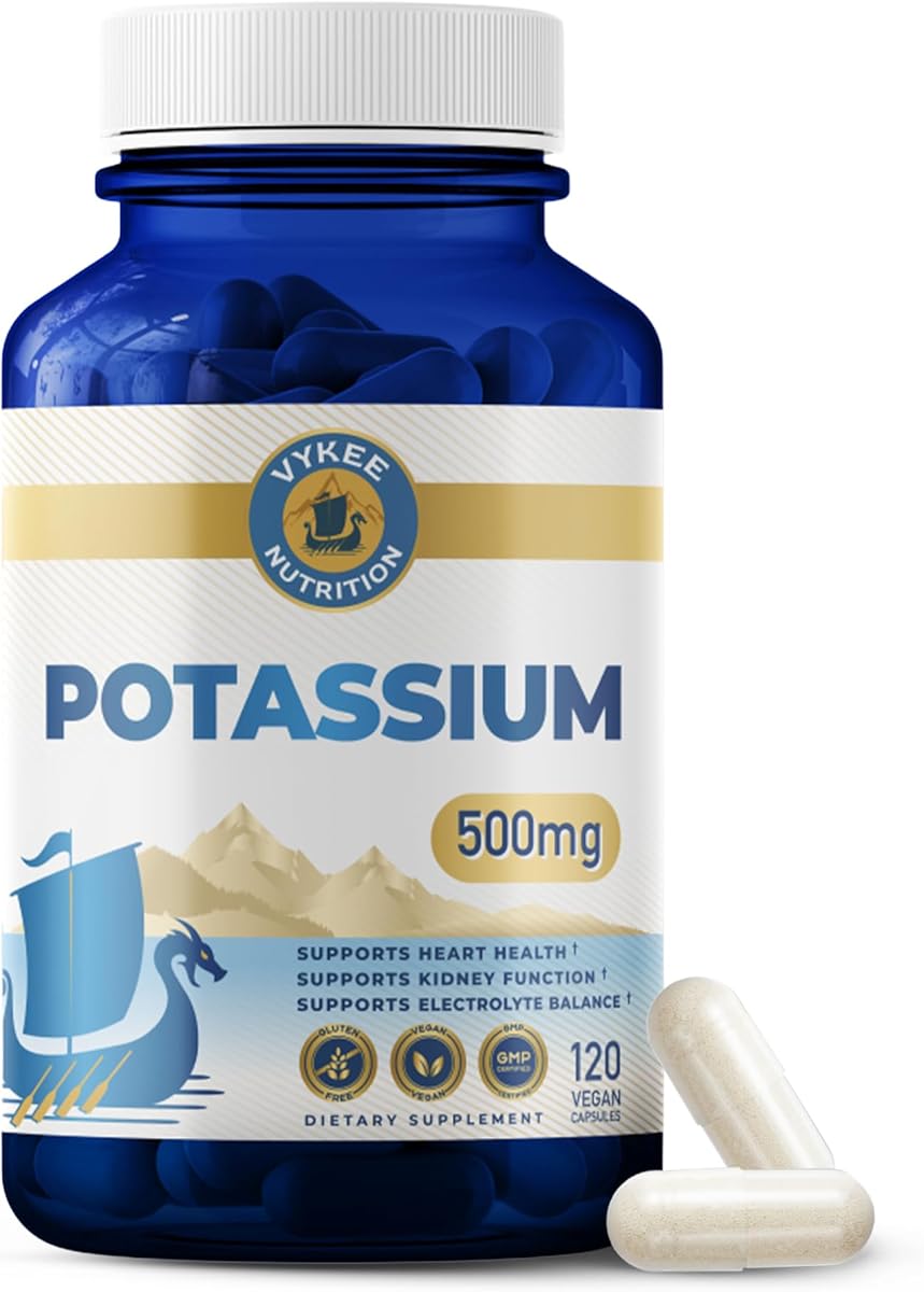 Vykee Nutrition Potassium Citrate Capsules - Supplements for Electrolyte Balance, Muscle & Heart Health - Vegan, Non-GMO, Gluten Free - 500 mg, 120 Count