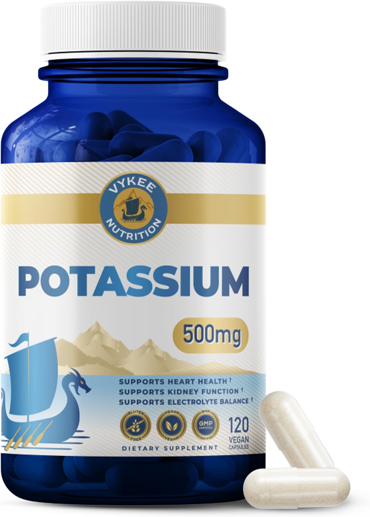 Vykee Nutrition Potassium Citrate Capsules - Supplements for Electrolyte Balance & Muscle & Heart Health - Vegan, Non-GMO & Gluten Free - 500 mg, 120 Capsules