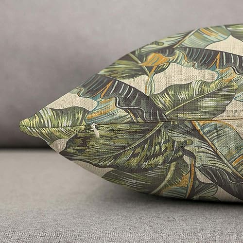 Miniatura 2 de HOSNYE Funda de almohada de hojas de palmera tropical, diseño floral de hojas de selva de plátano, tela de lino para sofá, cama, sofá, automóvil,