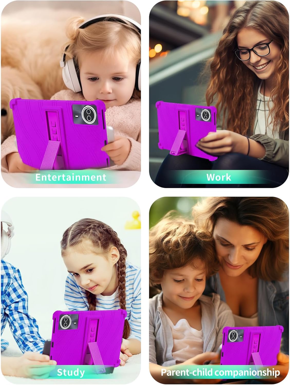 Case for BEYODFU A140 2025 Upgraded Android 14 Tablet 14 inch，WUNIAK Shock Proof Lightweight Stand Rubber Shell Protective Cover,Kids Friendly Soft Silicone Adjustable Stand Cover,Purple