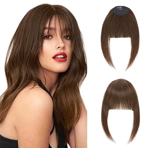 Hairro Flequillo con clip, de cabello humano, fleco francés, con flecos, parte frontal plana, flequillo lateral, clip con cortina de sien, clip en