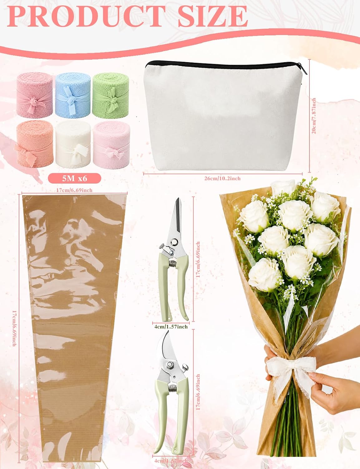 Zebrabox 56 Pcs Wedding Flower Bar Kit with Bouquet Wrapping Bags Chiffon Ribbons and Scissors for Bridal Shower Engagement Party Wedding Reception Table image 2