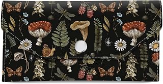 Cash Envelope Wallet Cute PU Leather Envelopes Bag for Men and Women, Reusable Budget Pouch for Budgeting Billing Black Forest Mushrooms