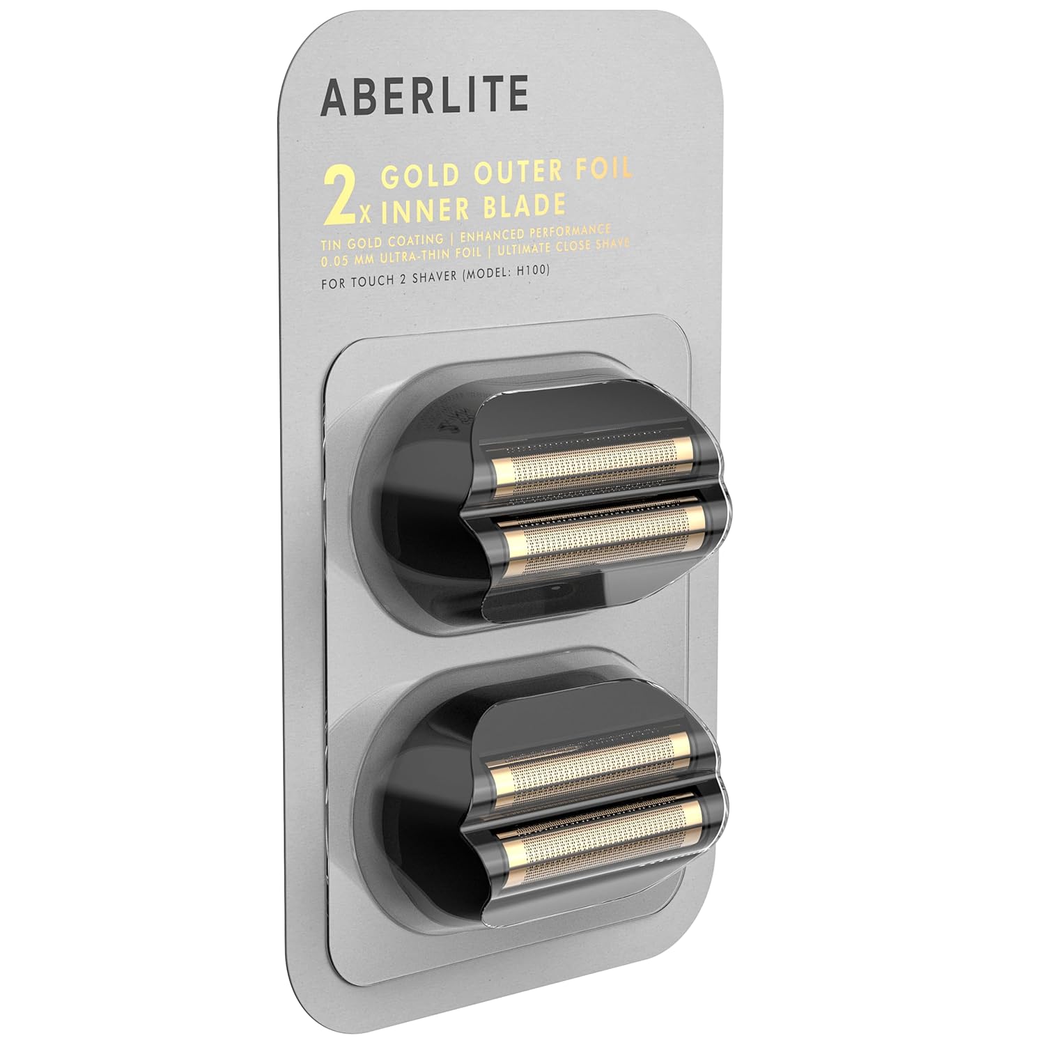 Aberlite Touch 2 Foil Head Shaver Replacement Inner Blade + Outer Foil Set (Gold TiN coating) (2 x 2-piece set) (Enhanced Performance) (Gold)