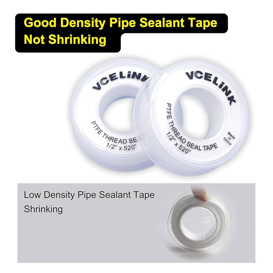 Teflon Tape,Plumbers Tape,Plumbing Tape,PTFE Tape,Thread Tape,Plumber Tape For Shower Head,Pipe Sealing,Thread Seal,White (1/2 In 4 Rolls