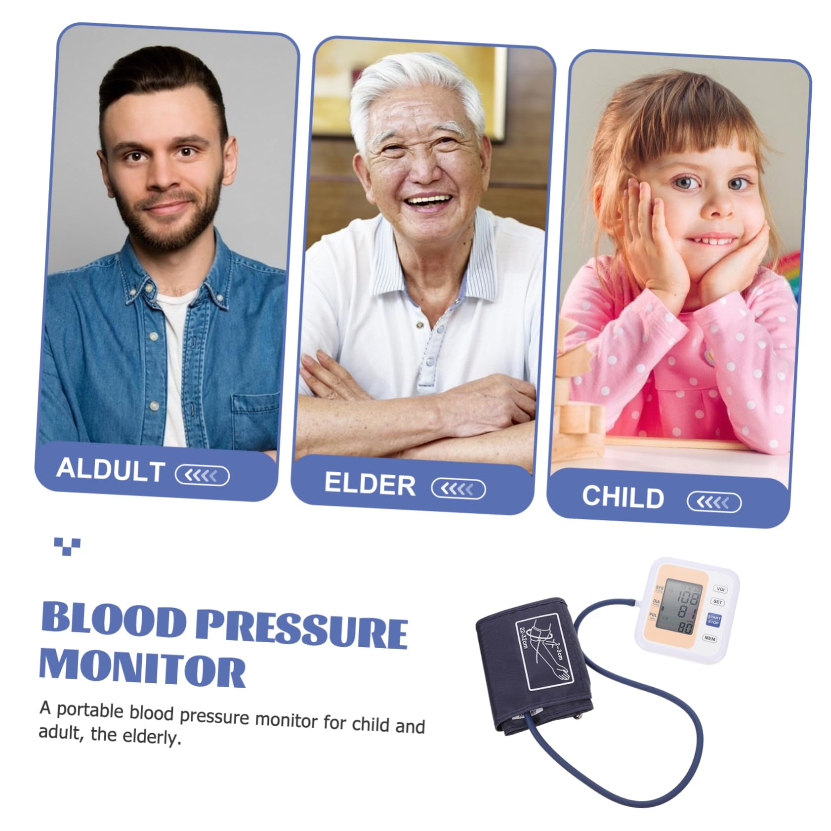 Hemobllo 1Set Tensiometro Elettrico Braccio con Display Monitoraggio Pressione Arteriosa per Uso Memoria Automatica e Facile per Anziani Compatibile