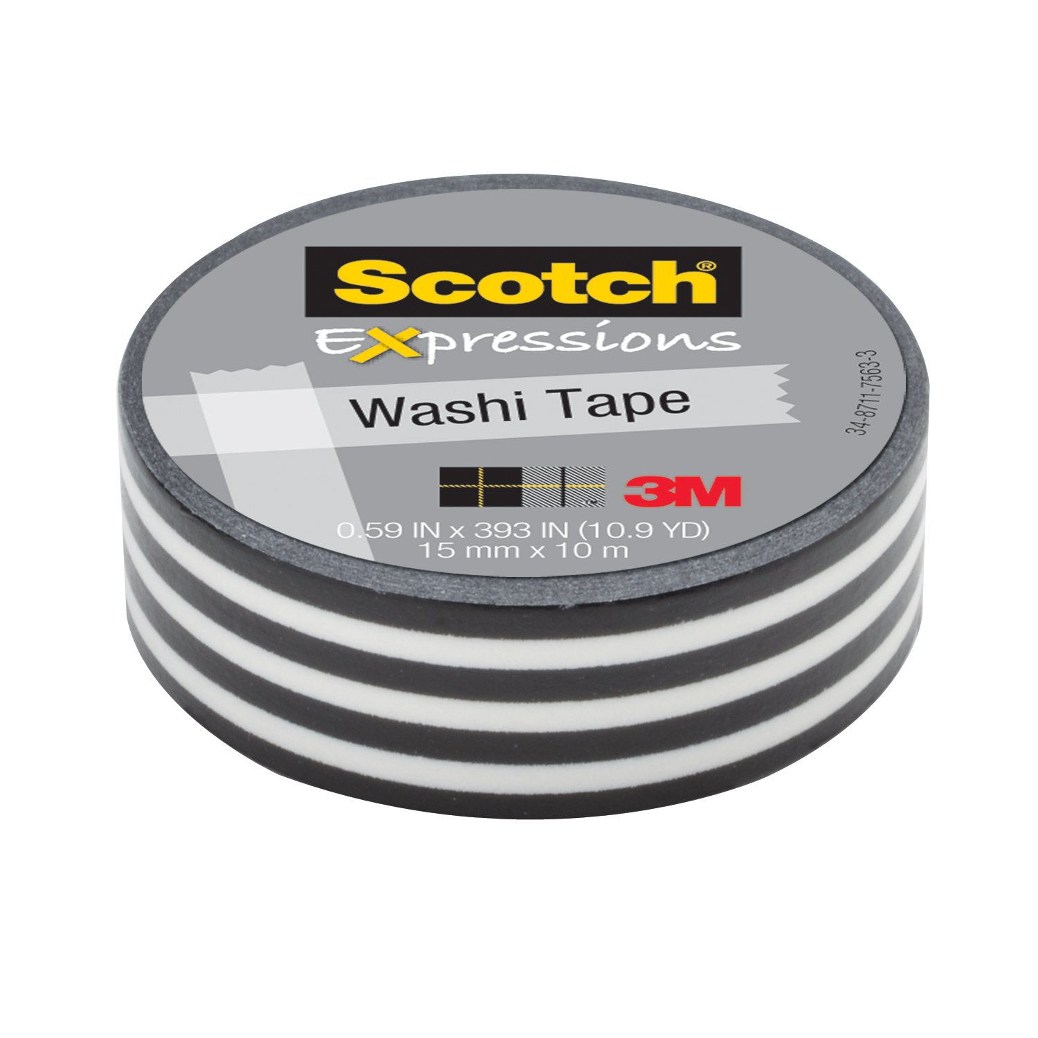 ScotchExpressions Washi Tape, 0.59 x 393, Black Stripe, 6 Rolls (C314-P43)