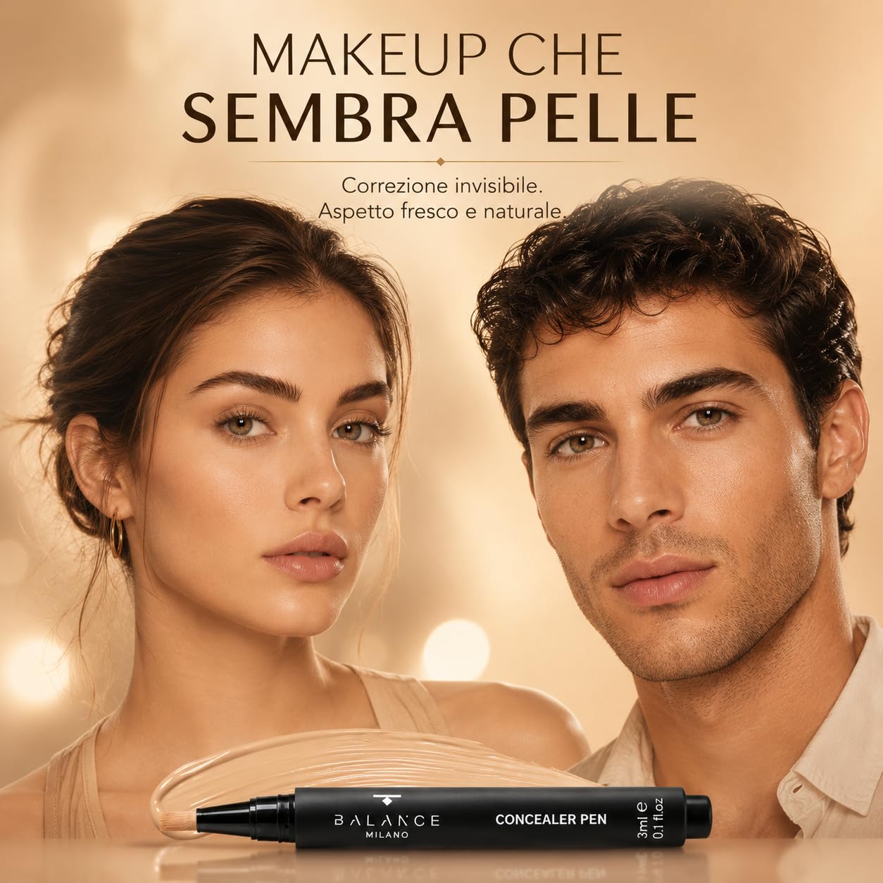 BALANCE MILANO 3ml Correttore Occhiaie Made in Italy - Fluido Levigante - Correttore Idratante e Coprente - Finish Naturale Luminoso Effetto Seconda Pelle - Vegan Silicon Free - Make Up (Beige Scuro)