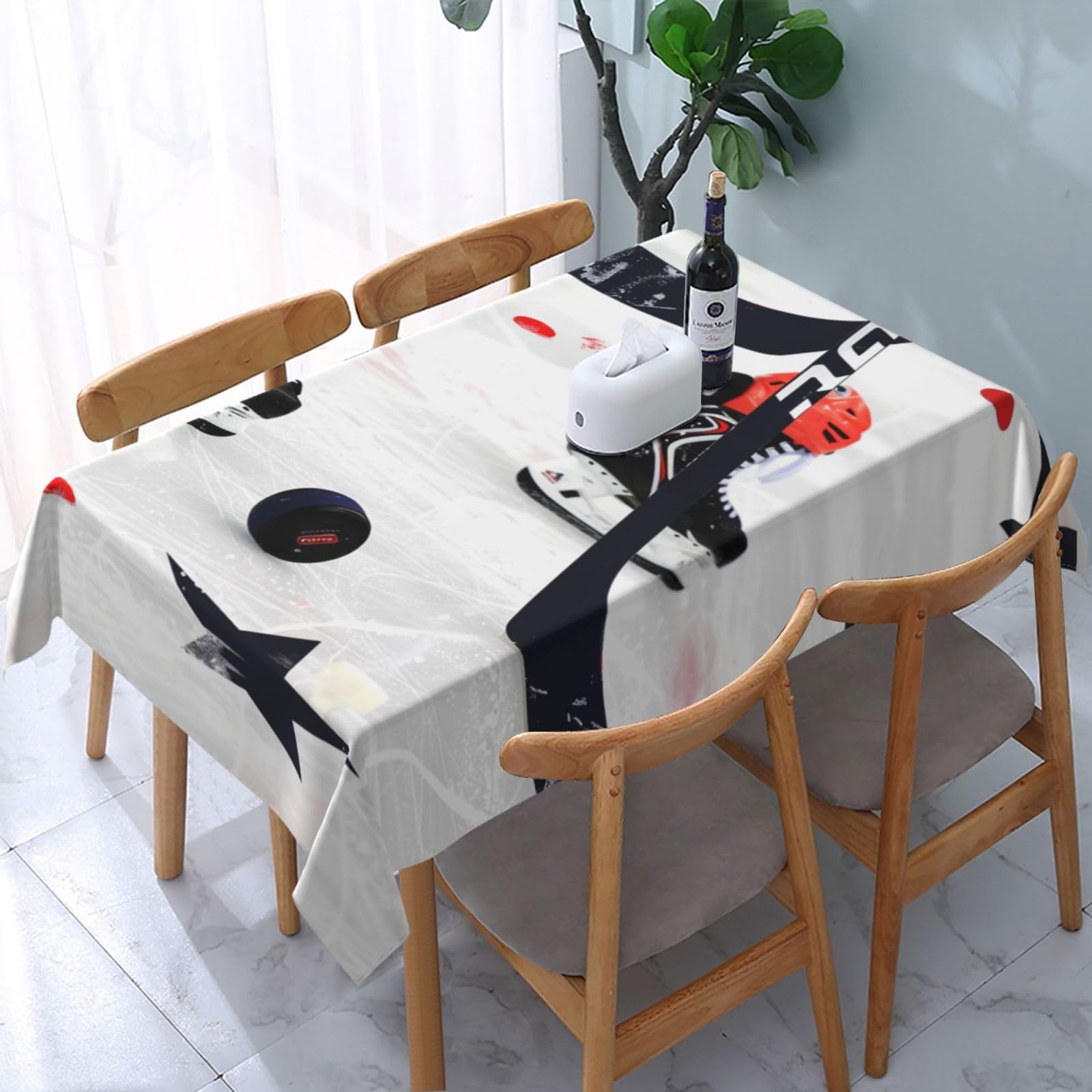WPKJU Ice Hockey Pattern Printed Tablecloth Water Resistant Table Cover Washable Rectangle Table Cloth for Tables 54x72 in