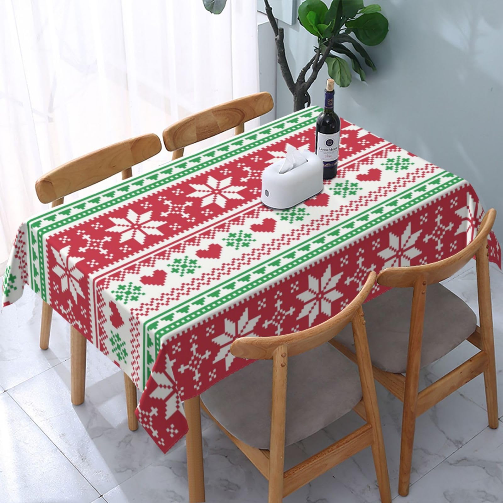 JunHeArt Merry Christmas Cute Santa Pattern Tablecloth Rectangle Table Cover Washable Table Cloths Decor For Kitchen 54" X 72"