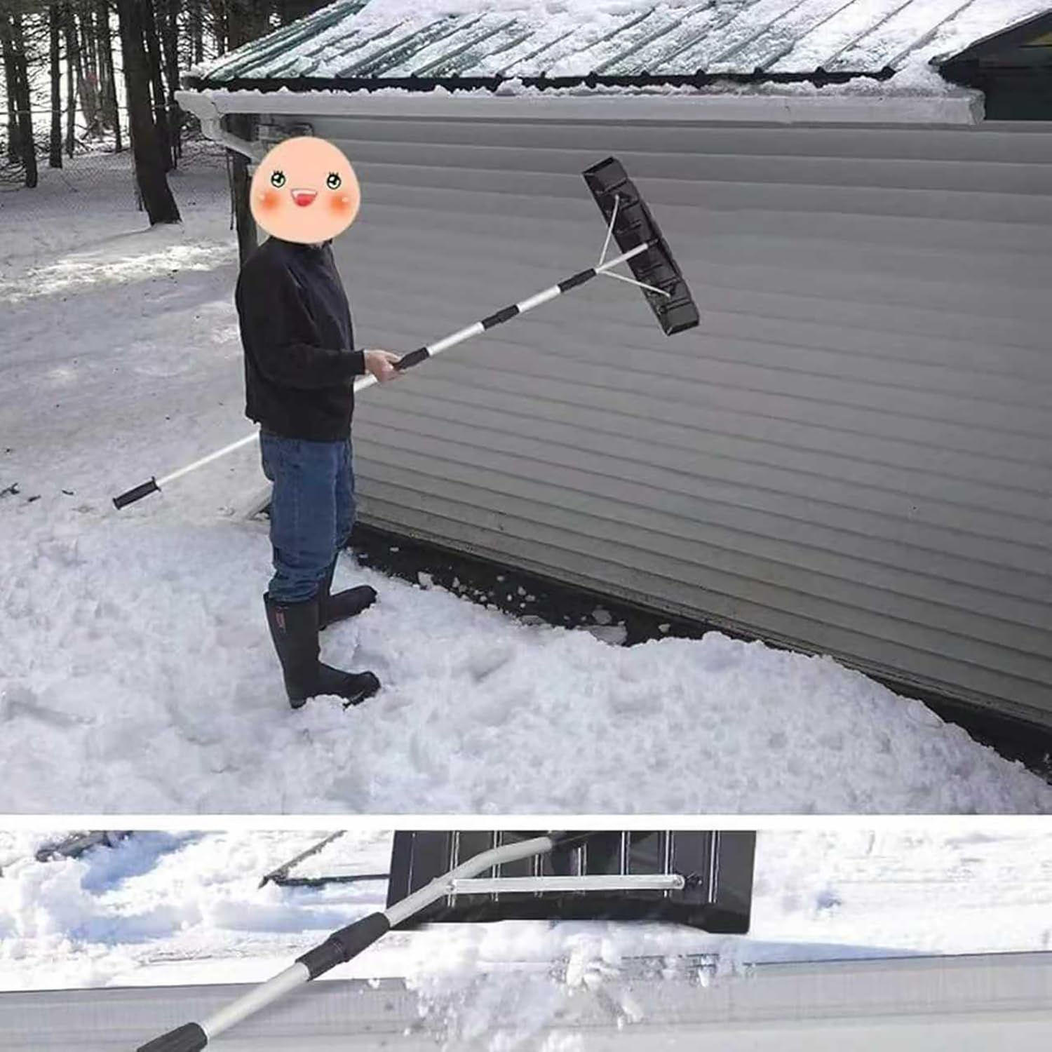 Rastrillo de nieve, ajustable de 1,9 a 6,3 m, herramienta telescópica de aluminio ligero para quitar la nieve de techo y panel solar, fácil limpieza para personas mayores